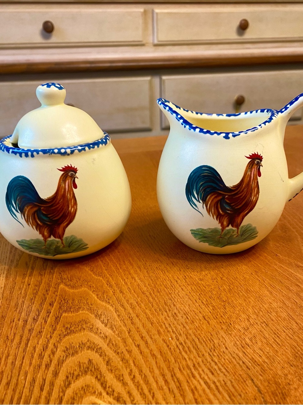 Vintage Gryphonware rooster creamer‎ and sugar bowl farmhouse style